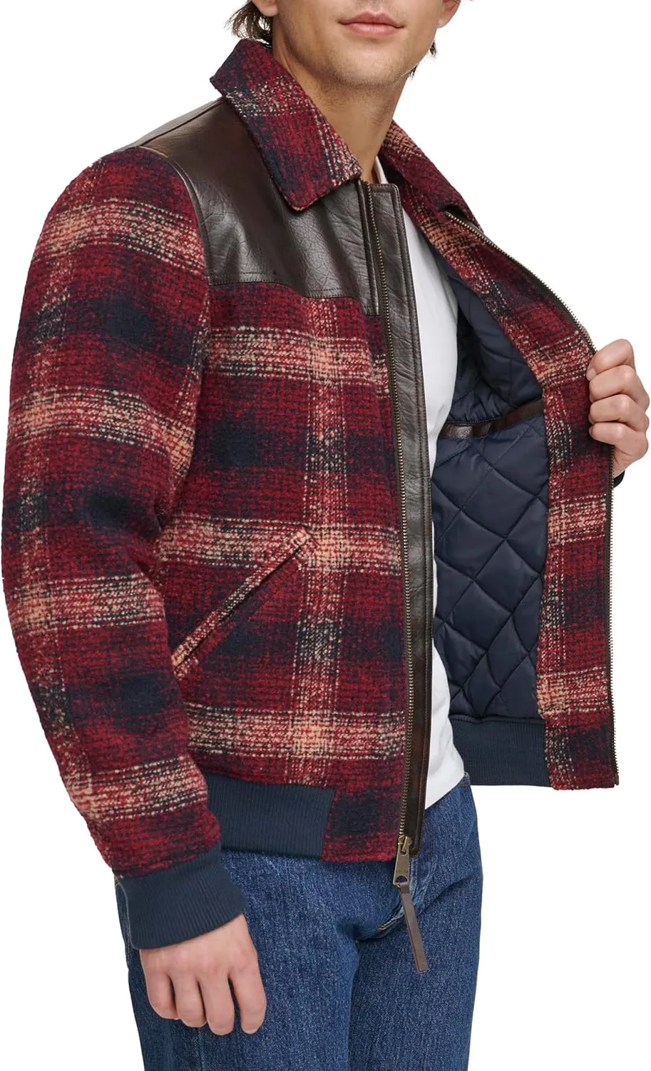 Levi's Men's Mixed Media Western Plaid Bomber Jacket