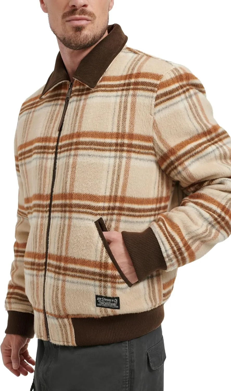 Levi's Men's Mixed Media Western Plaid Bomber Jacket