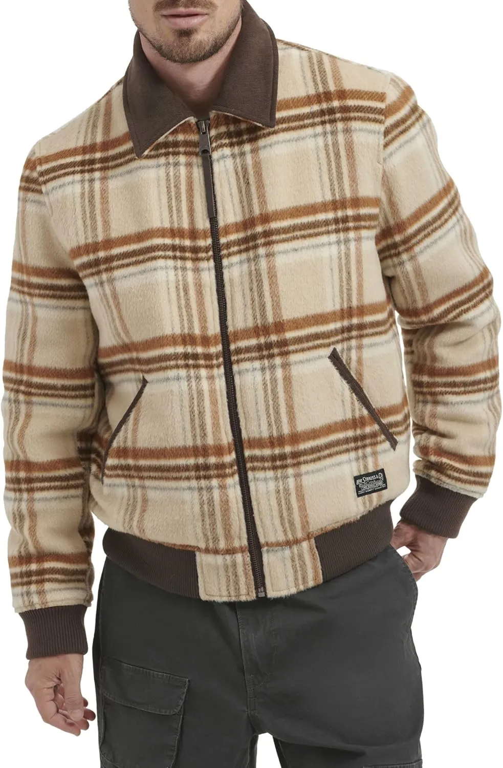 Levi's Men's Mixed Media Western Plaid Bomber Jacket