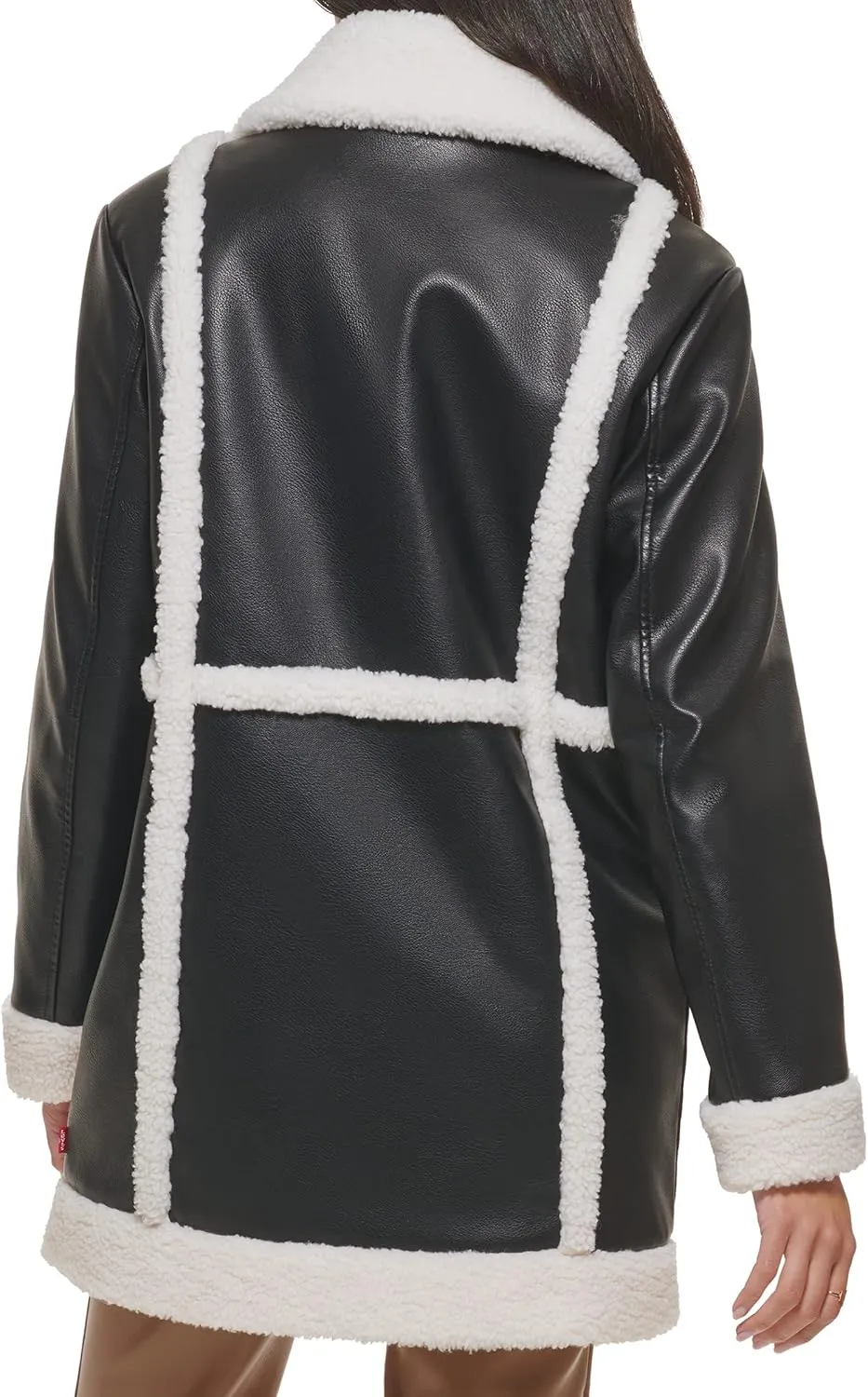 Levi's womens Long Faux Leather Jacket With Faux Sherpa Spill Out