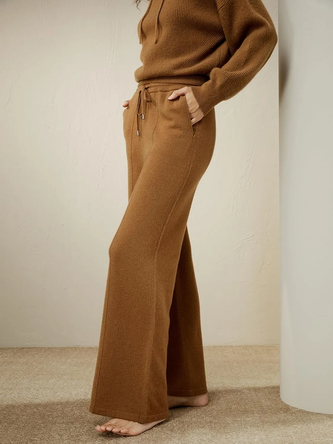 LilySilk 100% Cashmere Pants for Women Super Soft Warm Wide Leg Cashmere Knitted Trousers Elastic Waist Sweatpants
