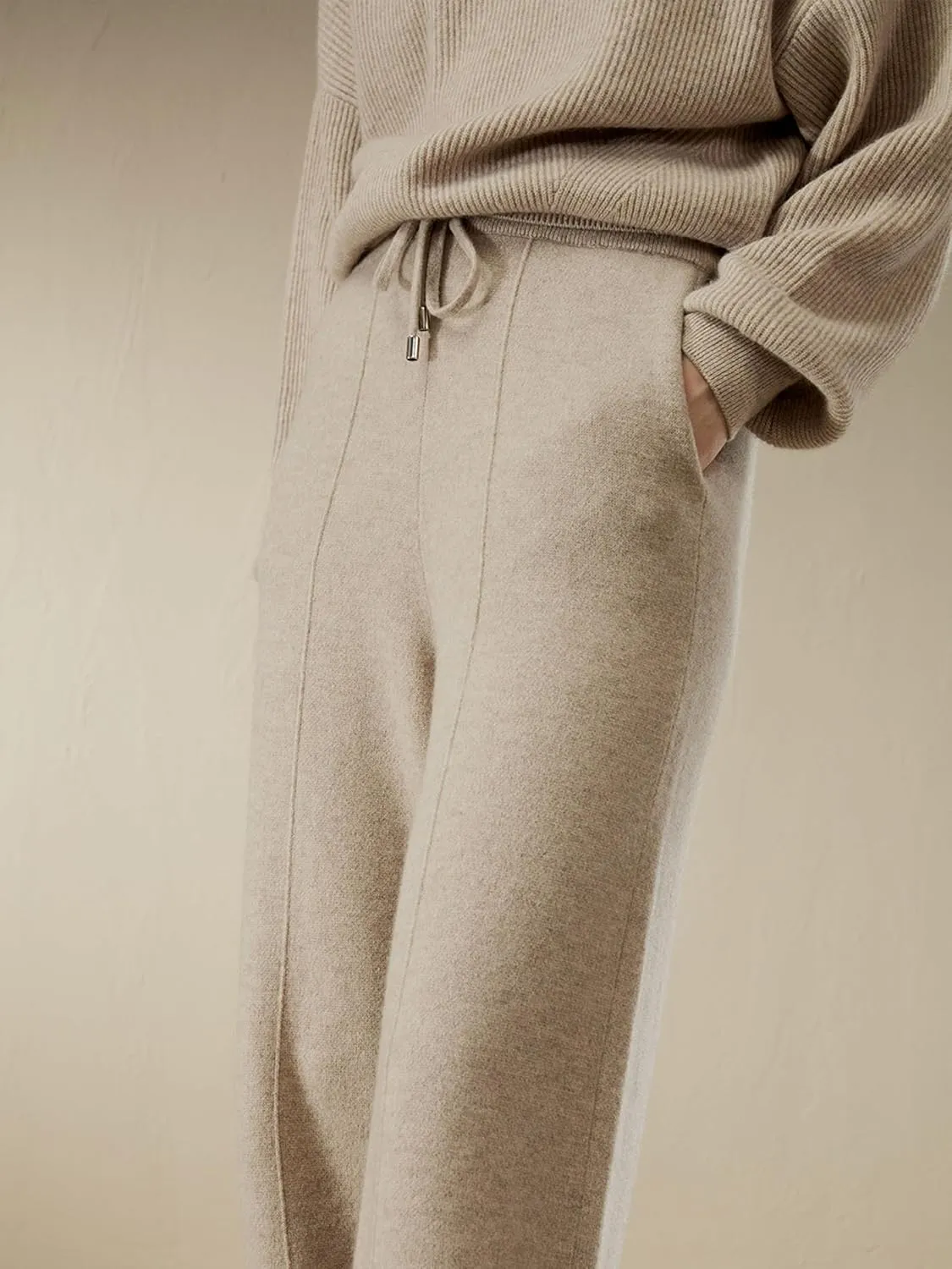 LilySilk 100% Cashmere Pants for Women Super Soft Warm Wide Leg Cashmere Knitted Trousers Elastic Waist Sweatpants