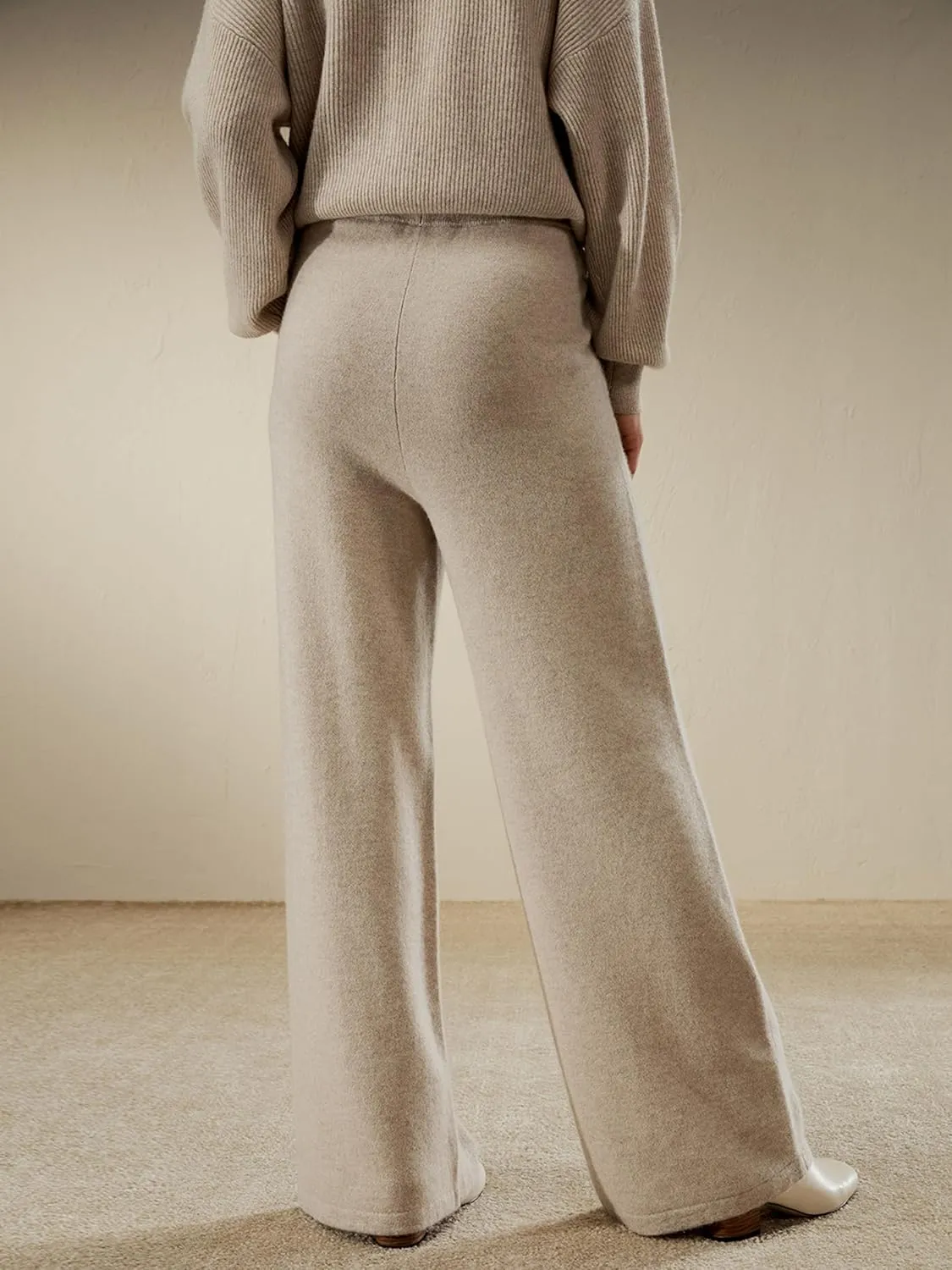 LilySilk 100% Cashmere Pants for Women Super Soft Warm Wide Leg Cashmere Knitted Trousers Elastic Waist Sweatpants