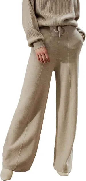 LilySilk 100% Cashmere Pants for Women Super Soft Warm Wide Leg Cashmere Knitted Trousers Elastic Waist Sweatpants