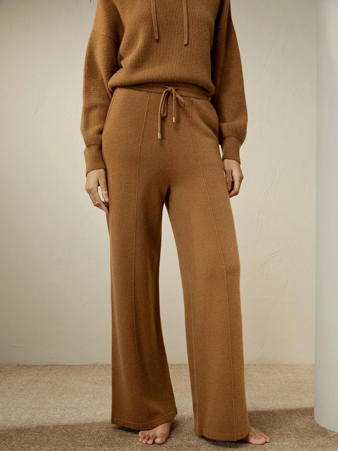 LilySilk 100% Cashmere Pants for Women Super Soft Warm Wide Leg Cashmere Knitted Trousers Elastic Waist Sweatpants