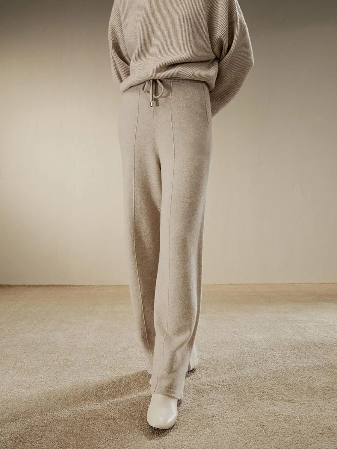 LilySilk 100% Cashmere Pants for Women Super Soft Warm Wide Leg Cashmere Knitted Trousers Elastic Waist Sweatpants