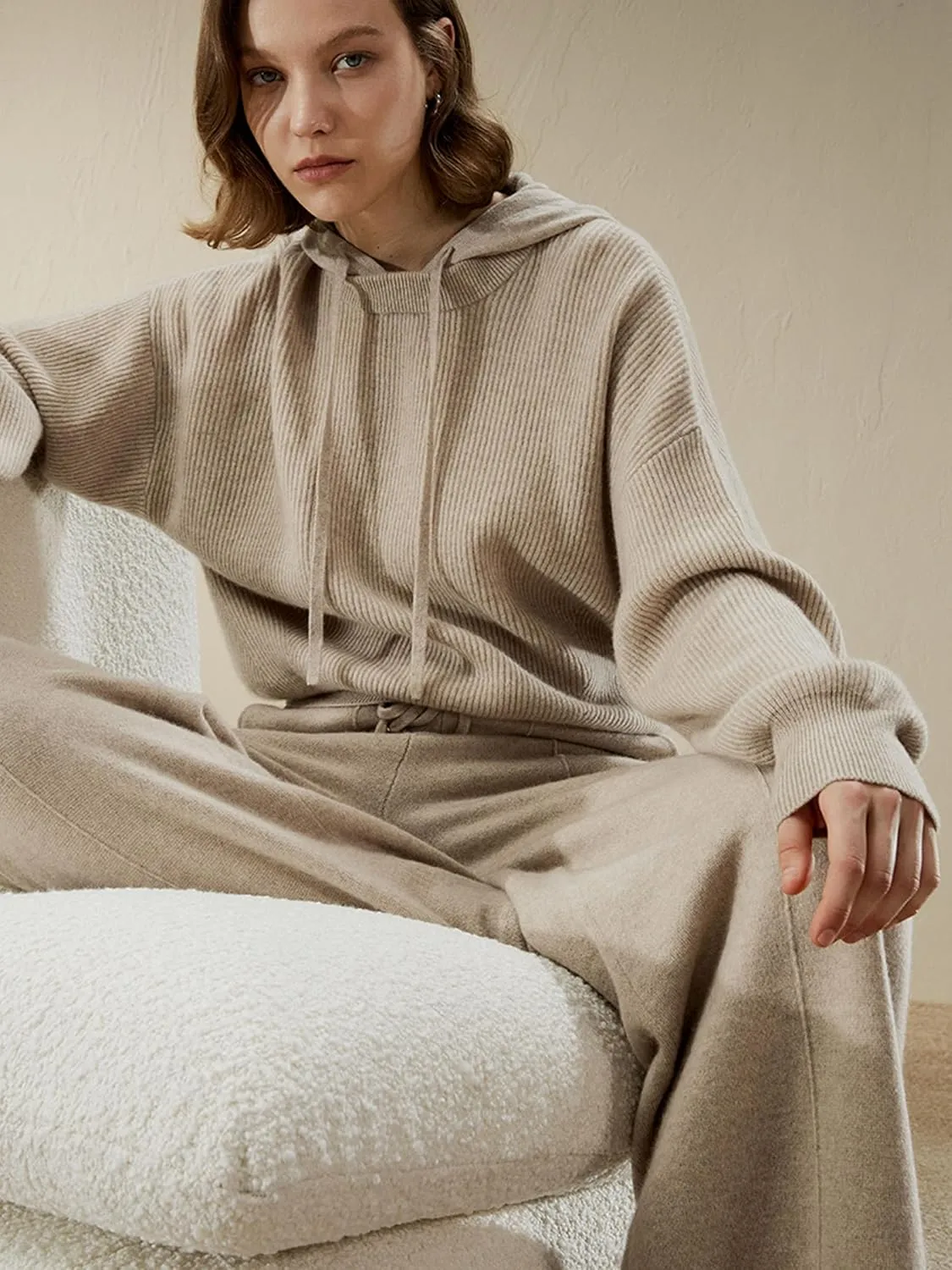 LilySilk 100% Cashmere Pants for Women Super Soft Warm Wide Leg Cashmere Knitted Trousers Elastic Waist Sweatpants
