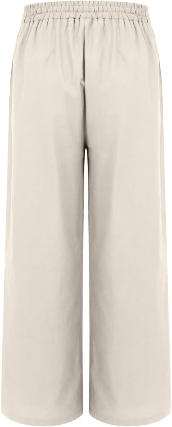 Linen Beach Pants Women Casual Summer High Waisted Wide Leg Pants with Pockets Lightweight Flowy Boho Trousers