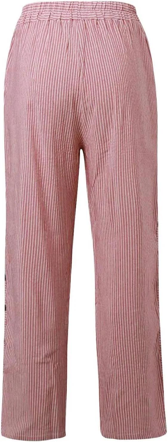Linen Capris Women Lightweight Drawstring Elastic Waist Casual Capri Pants Baggy 2025 Trendy Summer Straight Trousers