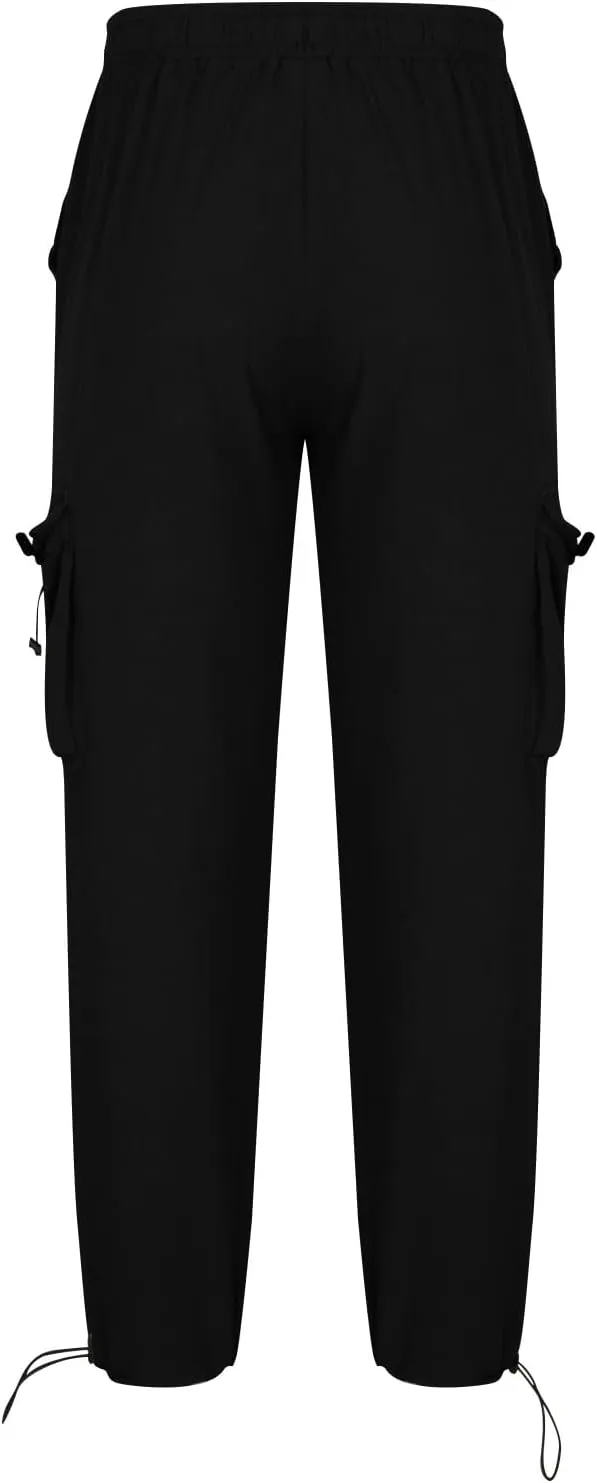 Linen Cargo Pants Men Relaxed Drawstring Pants Elastic Waist Multi Pack Pants Lightweight Lounge Pants Loose Trousers