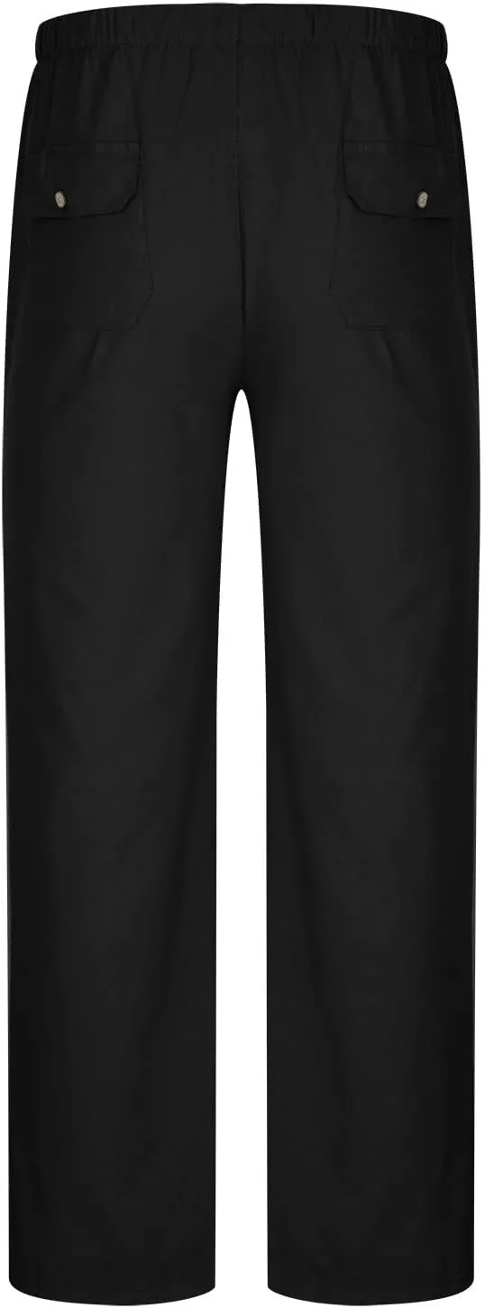 Linen Dress Pants Men Slim Fit Straight Leg Trousers Elastic Waist Lounge Pants Breathable Summer Pants Casual Pants