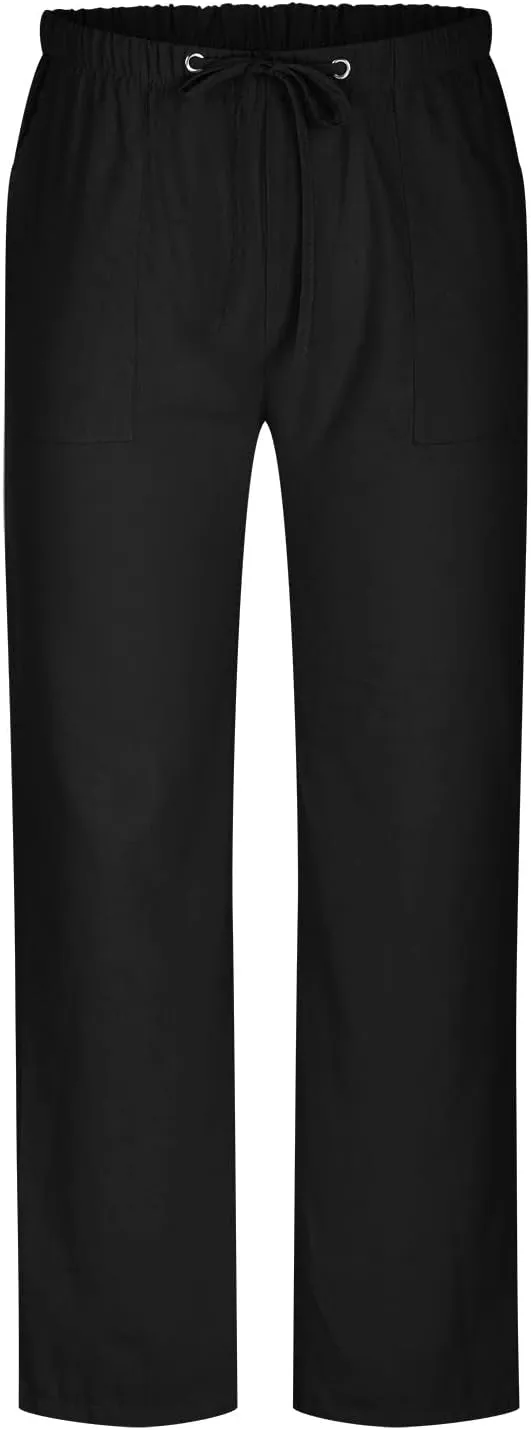 Linen Dress Pants Men Slim Fit Straight Leg Trousers Elastic Waist Lounge Pants Breathable Summer Pants Casual Pants