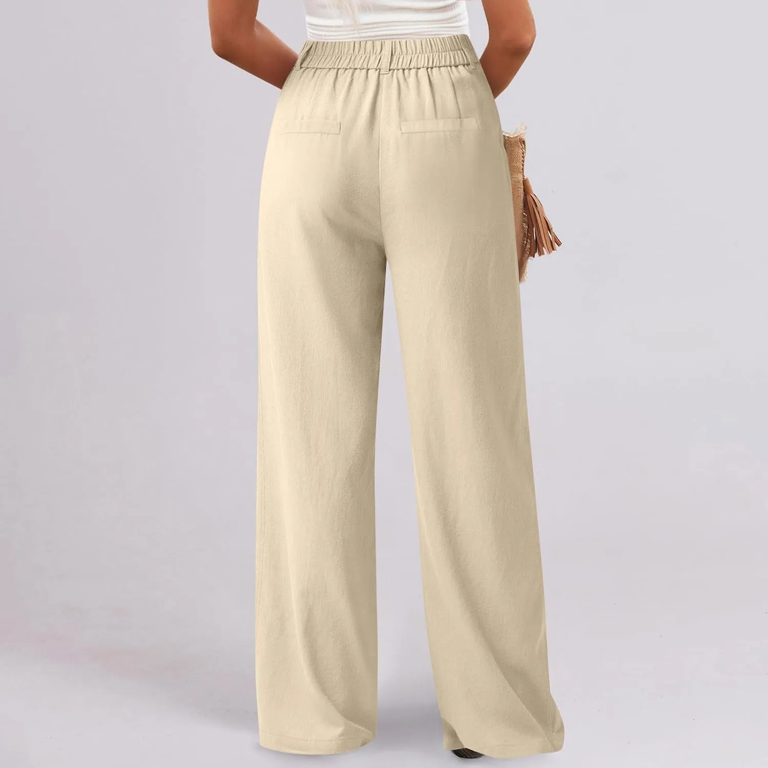 Linen Dress Pants Women Business Casual High Waited Wide Leg Pants with Pockets Slacks Office Work Palazzo Trousers