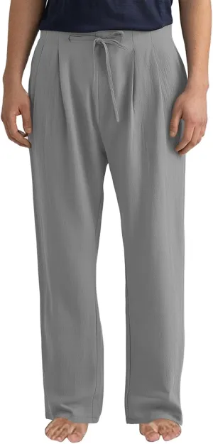 Linen Pants for Men Solid Lightweight Lounge Pants Drawstring Elastic Waist Summer Beach Casual Loose Fit Trouser