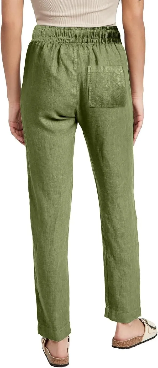 Linen Pants for Women High Wasited Straight Leg Pants Summer Casual Flowy Beach Pants Loose Fit Vacation Travel Pants