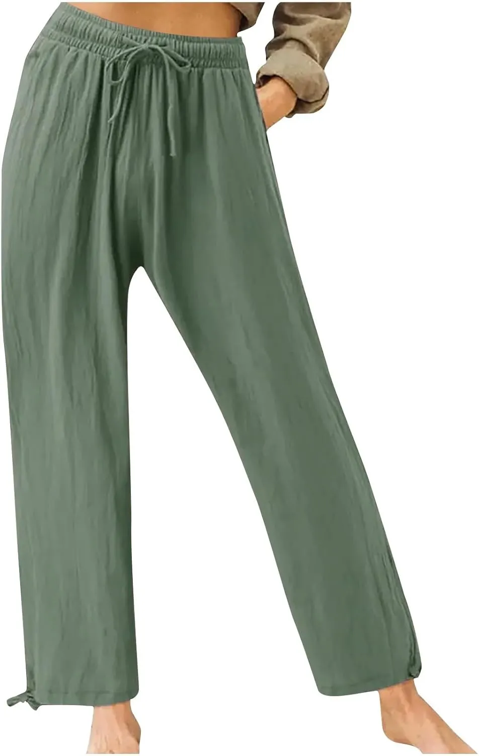 Linen Pants Women Summer Wide Leg Pants Drawstring Elastic Waist Lightweight Lounge Pants Casual Beach Trousers M-5XL