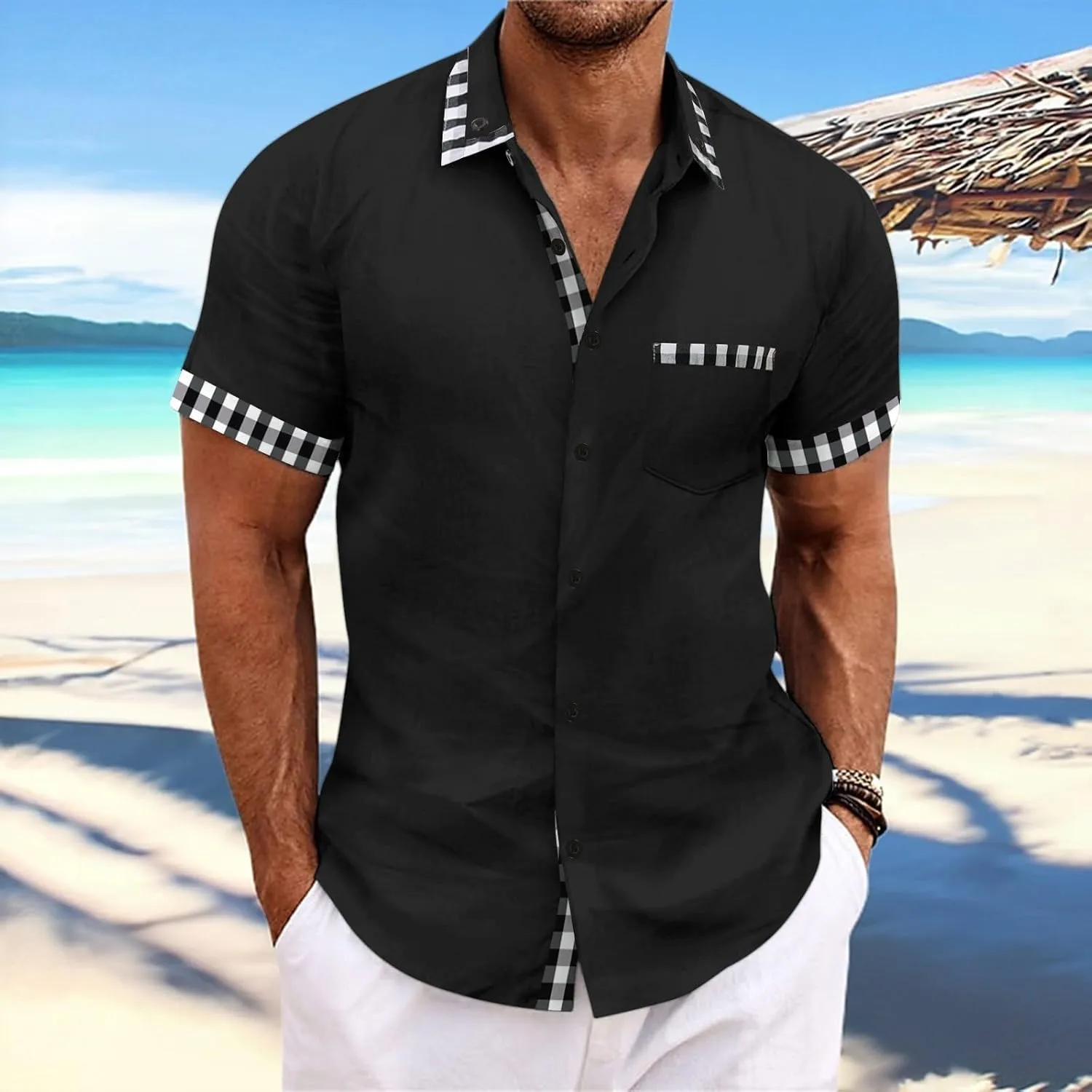 Linen Shirts Mens Short Sleeve Button Down Shirt Summer Casual Beach Wedding Shirts Lightweight Loose Hippie Tops