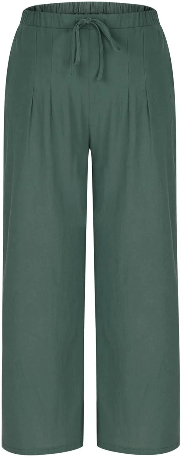 Linen Trousers Pants for Women Summer Fall Loose Fit Ruched High Cut Flare Wide Leg Trousers Pants Women 2025