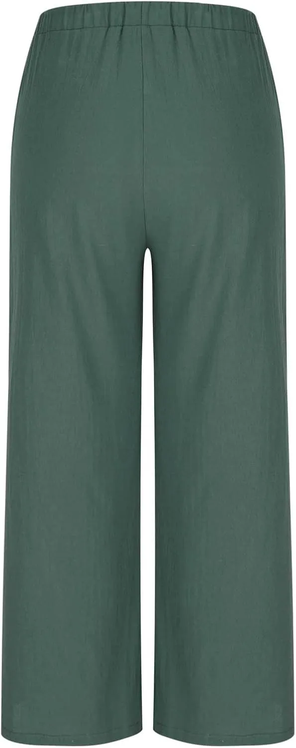 Linen Trousers Pants for Women Summer Fall Loose Fit Ruched High Cut Flare Wide Leg Trousers Pants Women 2025