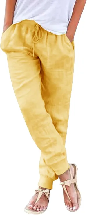 Linen Wide Leg Linen Pants for Women Casual Summer Drawstring Wide Leg Trousers for Women Comfy Straight Leg Pajama