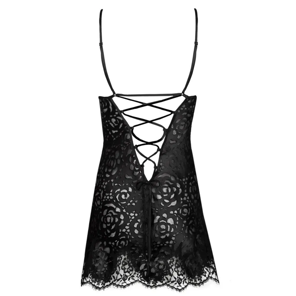 Lise Charmel 'Dressing Floral' Black Silk Babydoll Nightie