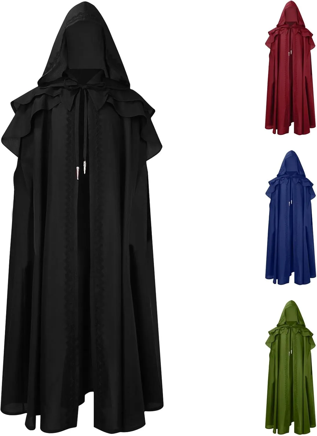 Lmdudan Unisex Cloak Capes Halloween Renaissance Medieval Party Cosplay Costume Hooded Robe Cloak Cape Goth Witches Robes
