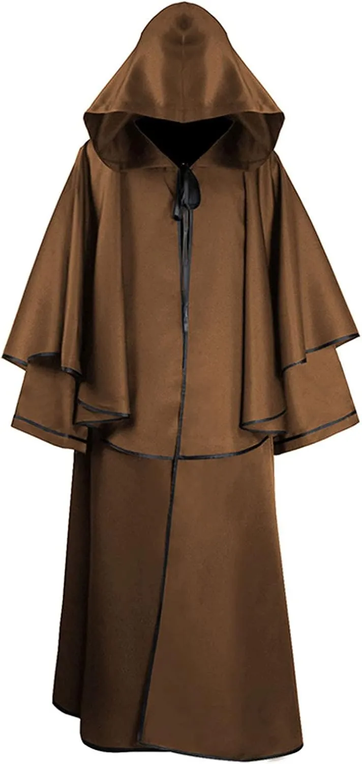 Lmdudan Unisex Renaissance Medieval Long Robe 2023 Halloween Role Play Cape Costume Tunic Hooded Robes Halloween Hooded Cloak