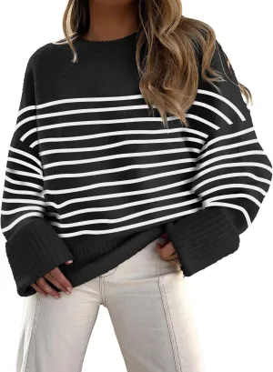 LOGENE Women's Oversized Sweater Crewneck Long Sleeve Soft Fuzzy Knit Pullover Sweaters 2024 Winter Fashion Warm Tops Clothes