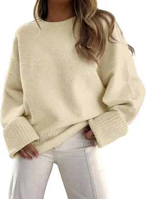 LOGENE Women's Oversized Sweater Crewneck Long Sleeve Soft Fuzzy Knit Pullover Sweaters 2024 Winter Fashion Warm Tops Clothes