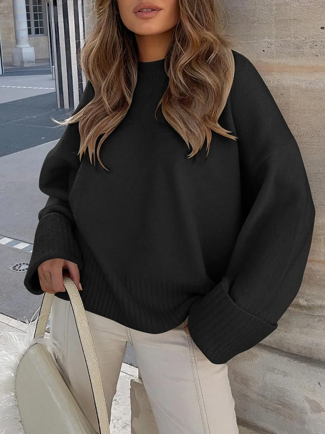 LOGENE Women's Oversized Sweater Crewneck Long Sleeve Soft Fuzzy Knit Pullover Sweaters 2024 Winter Fashion Warm Tops Clothes