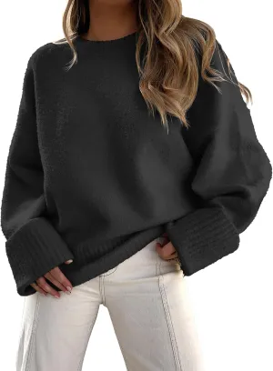 LOGENE Women's Oversized Sweater Crewneck Long Sleeve Soft Fuzzy Knit Pullover Sweaters 2024 Winter Fashion Warm Tops Clothes