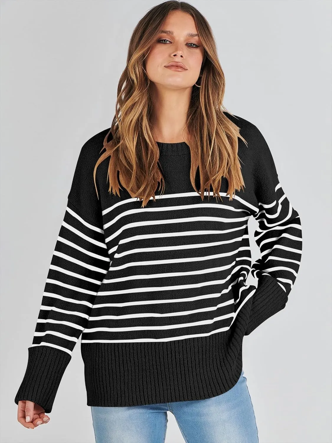 LOGENE Women's Oversized Sweater Crewneck Long Sleeve Soft Fuzzy Knit Pullover Sweaters 2024 Winter Fashion Warm Tops Clothes