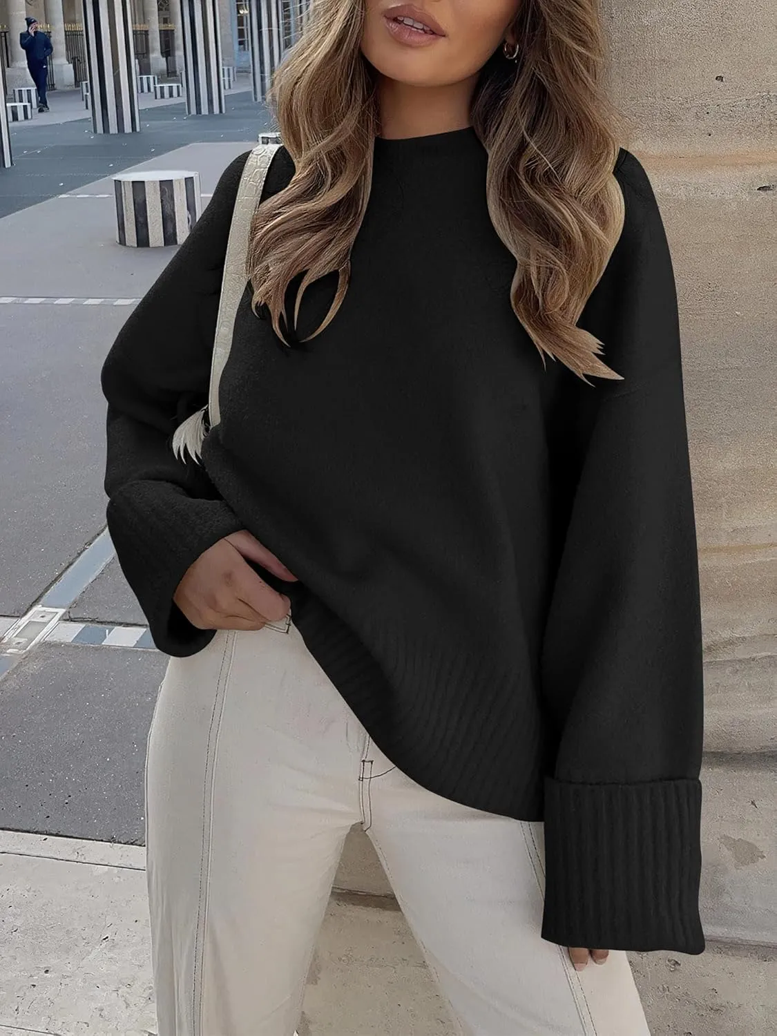 LOGENE Women's Oversized Sweater Crewneck Long Sleeve Soft Fuzzy Knit Pullover Sweaters 2024 Winter Fashion Warm Tops Clothes
