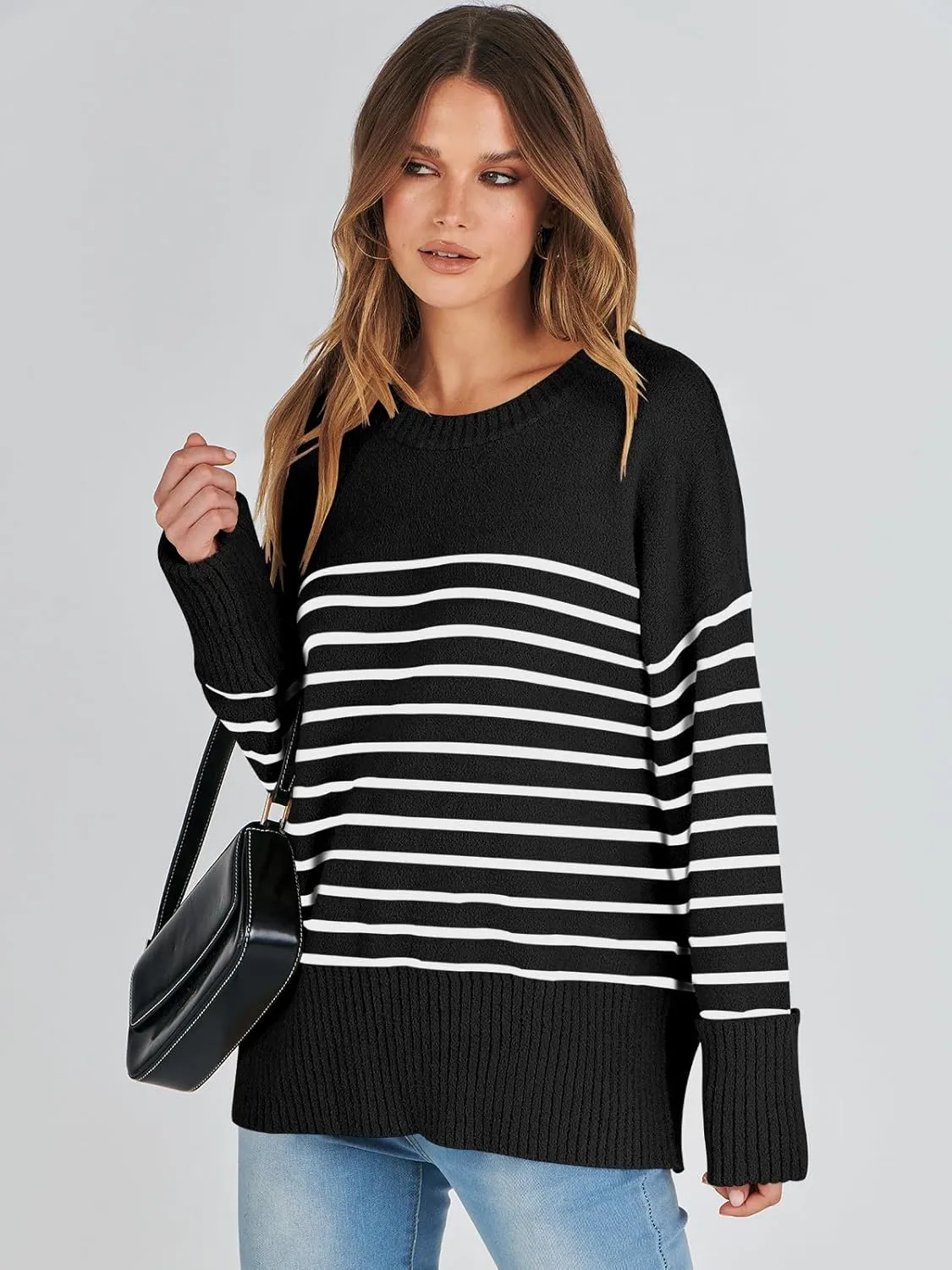 LOGENE Women's Oversized Sweater Crewneck Long Sleeve Soft Fuzzy Knit Pullover Sweaters 2024 Winter Fashion Warm Tops Clothes