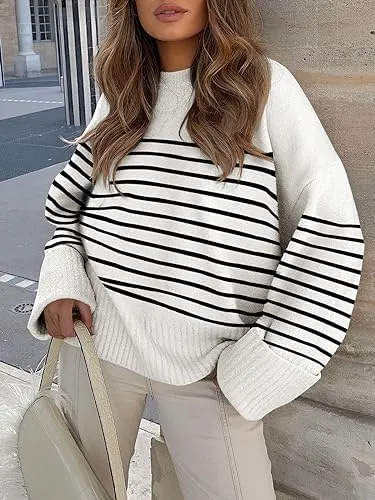 LOGENE Women's Oversized Sweater Crewneck Long Sleeve Soft Fuzzy Knit Pullover Sweaters 2024 Winter Fashion Warm Tops Clothes