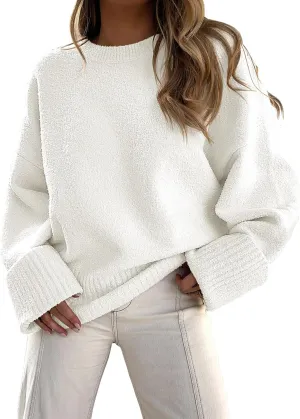 LOGENE Women's Oversized Sweater Crewneck Long Sleeve Soft Fuzzy Knit Pullover Sweaters 2024 Winter Fashion Warm Tops Clothes