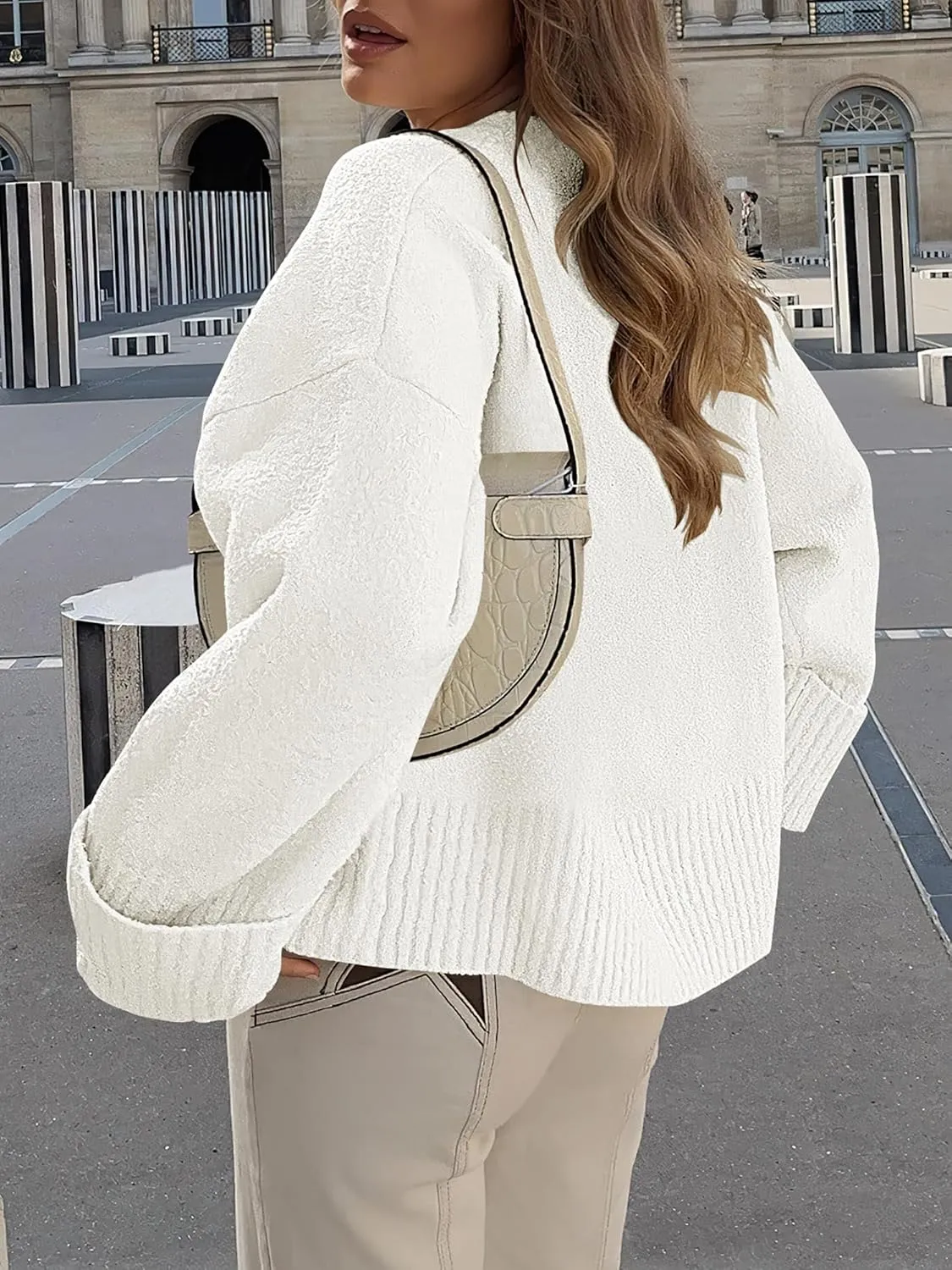 LOGENE Women's Oversized Sweater Crewneck Long Sleeve Soft Fuzzy Knit Pullover Sweaters 2024 Winter Fashion Warm Tops Clothes
