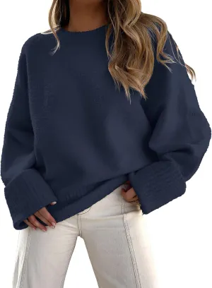 LOGENE Women's Oversized Sweater Crewneck Long Sleeve Soft Fuzzy Knit Pullover Sweaters 2024 Winter Fashion Warm Tops Clothes