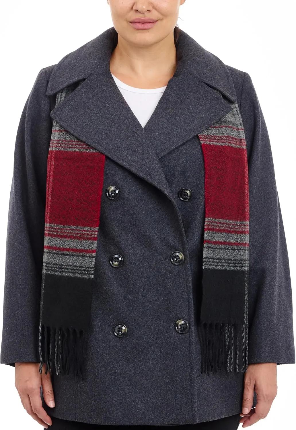 LONDON FOG Women's Plus-Size Double Breasted Peacoat with Scarf