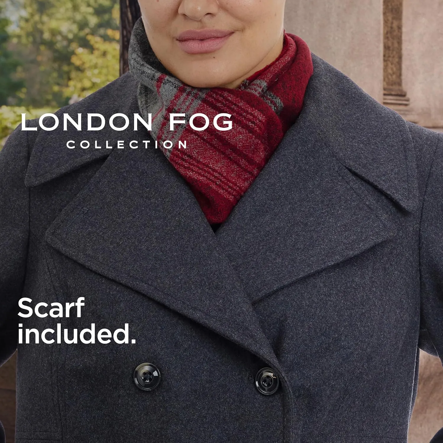 LONDON FOG Women's Plus-Size Double Breasted Peacoat with Scarf