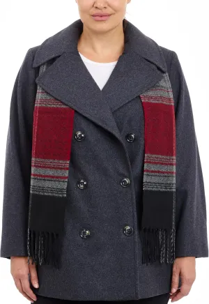 LONDON FOG Women's Plus-Size Double Breasted Peacoat with Scarf