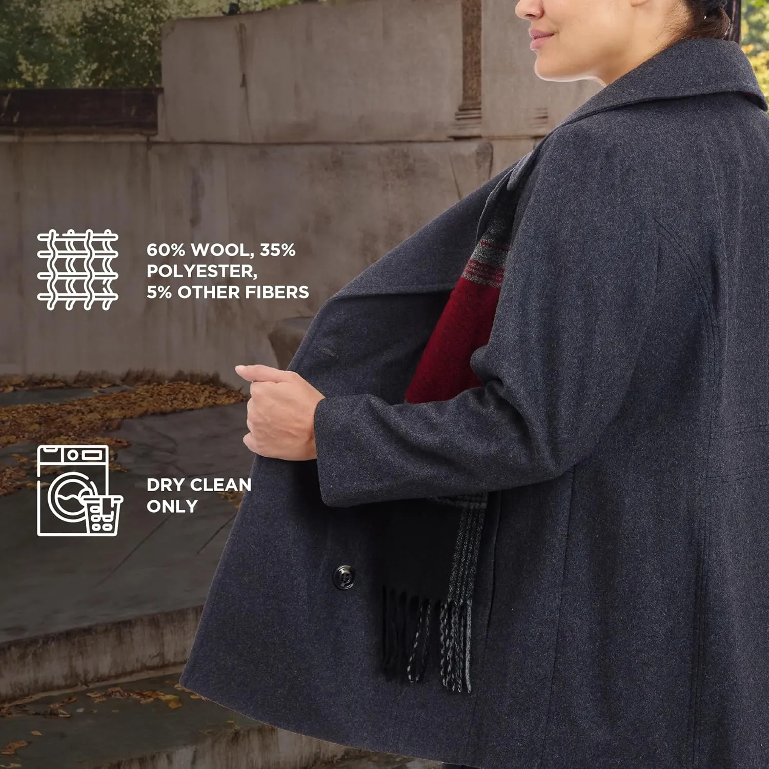 LONDON FOG Women's Plus-Size Double Breasted Peacoat with Scarf