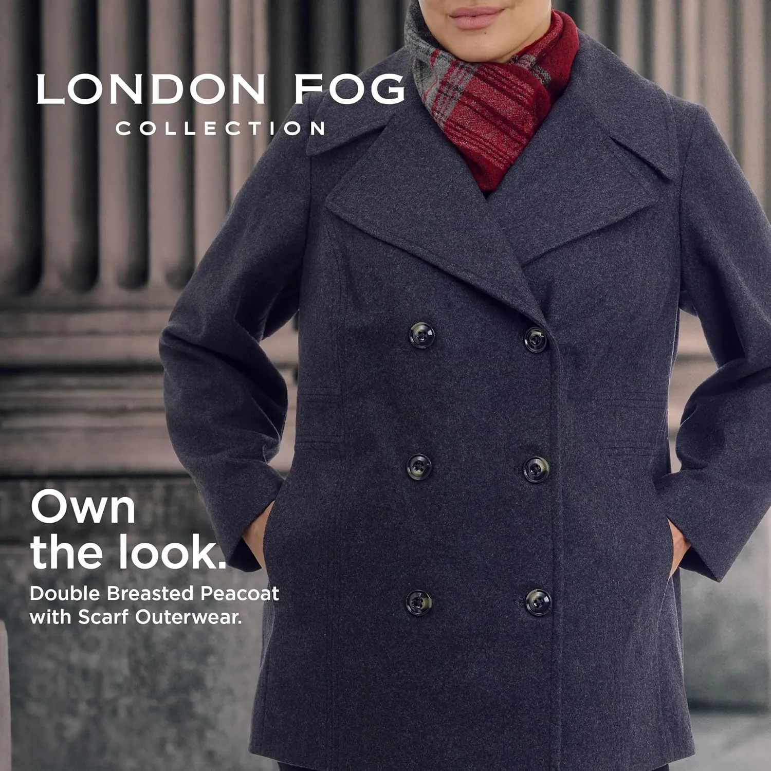 LONDON FOG Women's Plus-Size Double Breasted Peacoat with Scarf
