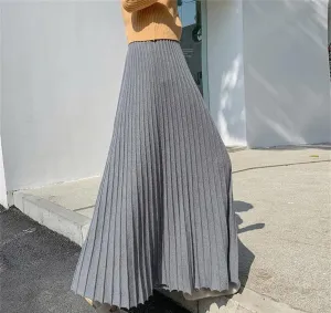 Long Knitted Skirt Women Autumn Winter Warm Skirts Female Pleated Skirt Ladies High Waist Maxi Skirt