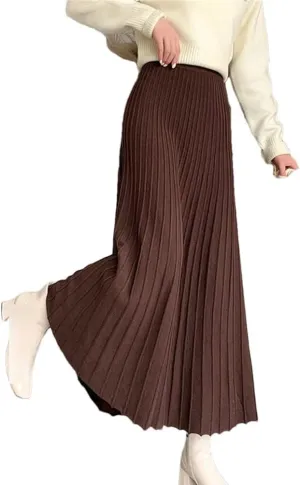 Long Knitted Skirt Women Autumn Winter Warm Skirts Female Pleated Skirt Ladies High Waist Maxi Skirt