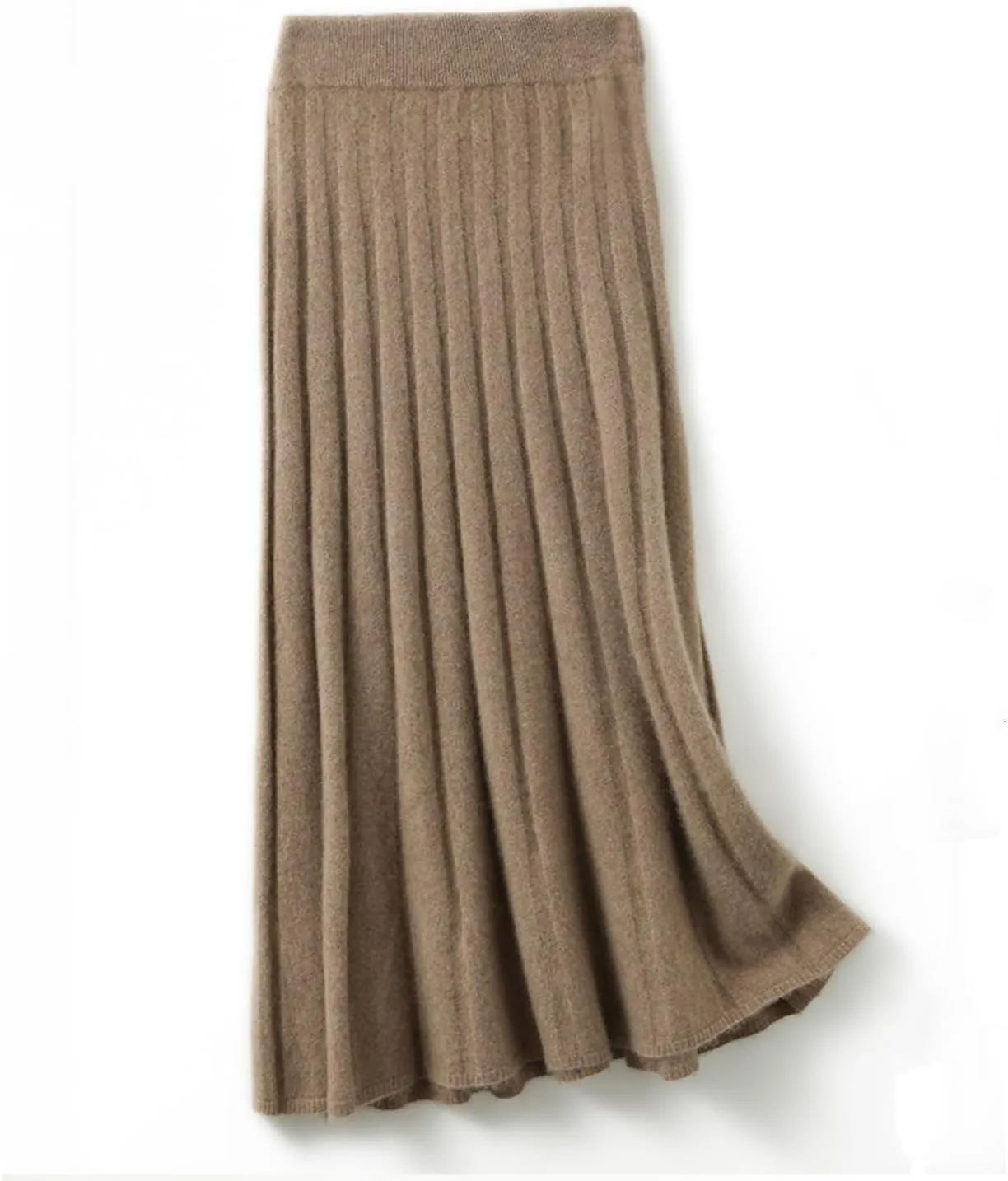 Long Skirt Women's Autumn Winter 100% Merino Wool Knit Ribbed Elastic Pleated Warm Sweater Skirt