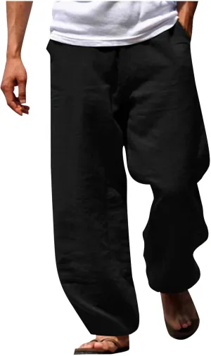 Lounge Pants Men Slim Fit Wide Leg Basic Straight-Legs Trousers Casual Fashion Lightweight Summer Linen Clothes 2025