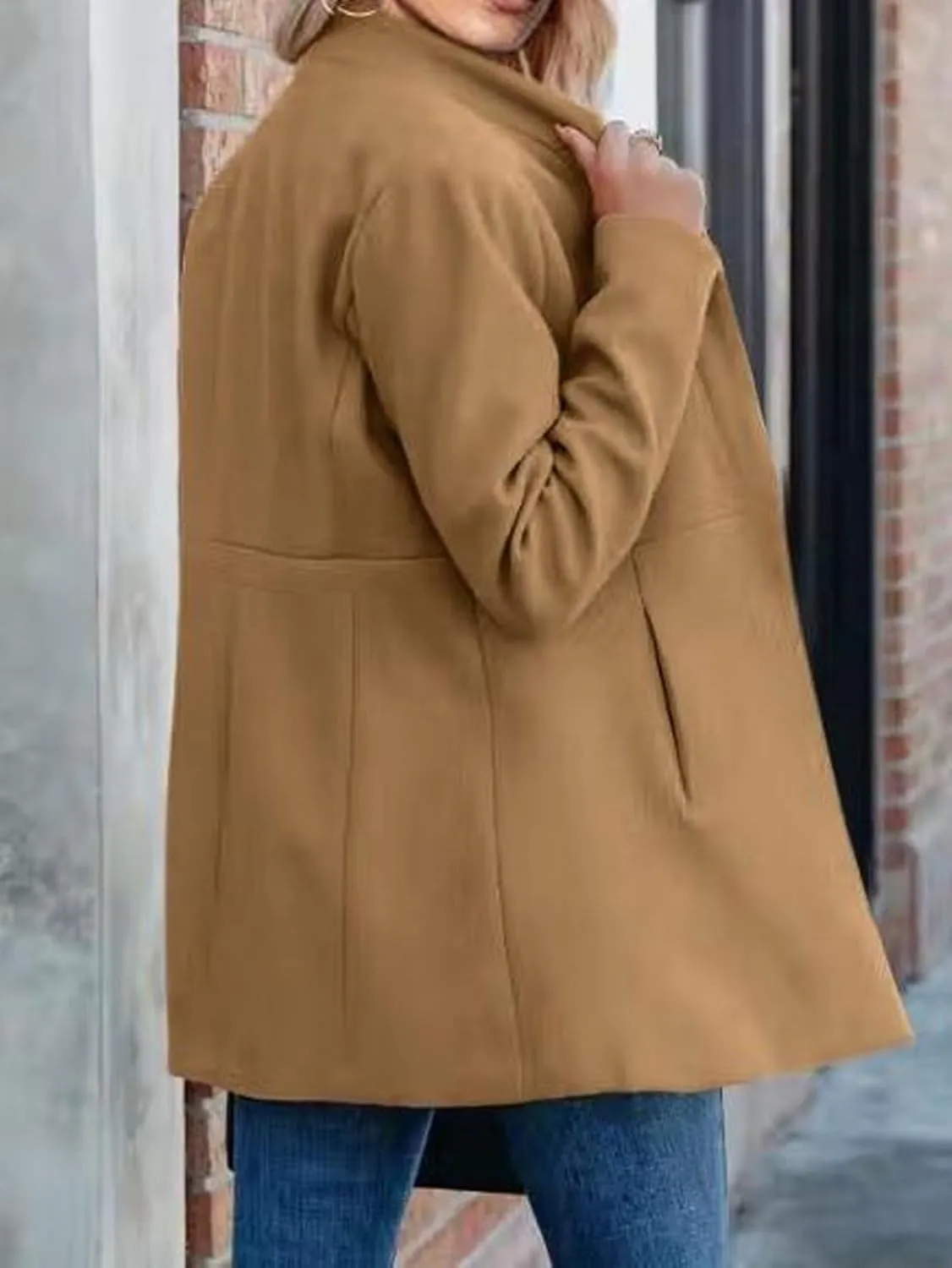 loveimgs Women Winter Wool Jacket Blazer Pea Coat Tailored Open Front Cardigan Work Office Woolen Mid Long Trench Coat