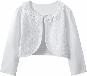LUCKYGAL White Cardigan for Girls Shrug Sweaters Kids Lace Bolero for Party First Communion