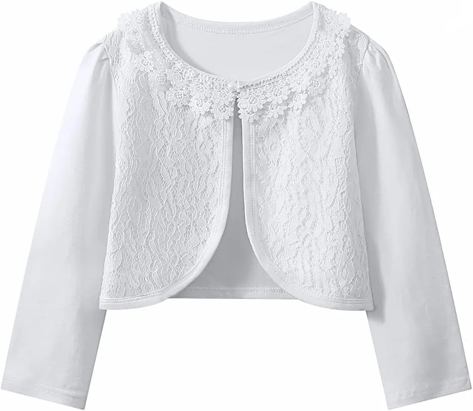 LUCKYGAL White Cardigan for Girls Shrug Sweaters Kids Lace Bolero for Party First Communion